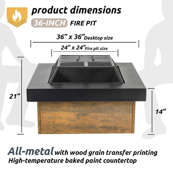 English Elm 36-inch Iron Fire Pit Table by EcoNook - Black Steel Wood-Burning Fire Bowl, Durable, Portable, Decorative W3131P277182
