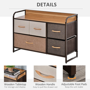 English Elm HOMCOM 5-Drawer Fabric Dresser with Wood Top — Slim Tower Organizer, Foldable Drawers, Steel Frame W2225P249993