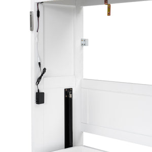 English Elm Twin Size Murphy Bed With Led Light – Stylish Space-Saving Wall Bed In White & Brown Cabinet Design N7090004013K-GIGA