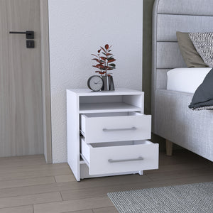 English Elm Greter Two-Drawer Nightstand with Open Shelf, Compact 24" Height, Modern Scratch-Resistant Top and Ample Storage White 28 L x 20.5 W x 5.5 H B200P240255