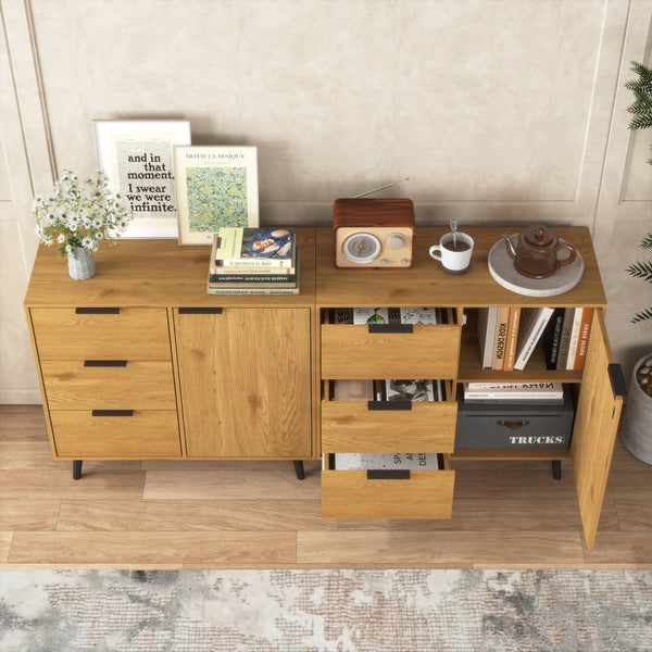 English Elm Storage Cabinet Mid Century 3-Drawer Accent with Adjustable Shelf, Stable Solid Legs, Multiroom Use Natural Wood W409P171597