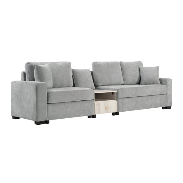 English Elm Modern Chenille Three Seat Sofa with Console Storage Armrest for Living Room Grey N763S000060E