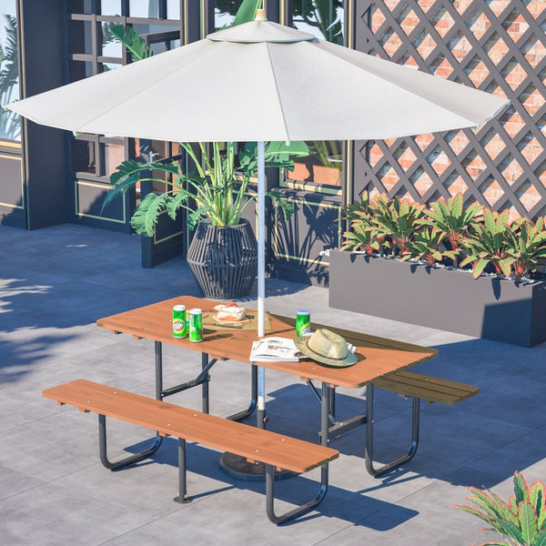 Wooden Picnic Table Outdoor Camping Dining Table With Seat Arlmont & Co. Table Top Color: Brown