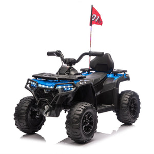 English Elm 24v Kids Electric Ride-on Atv with Dual Motors Bluetooth Led Lights and Flag Poles Blue W1578P305894