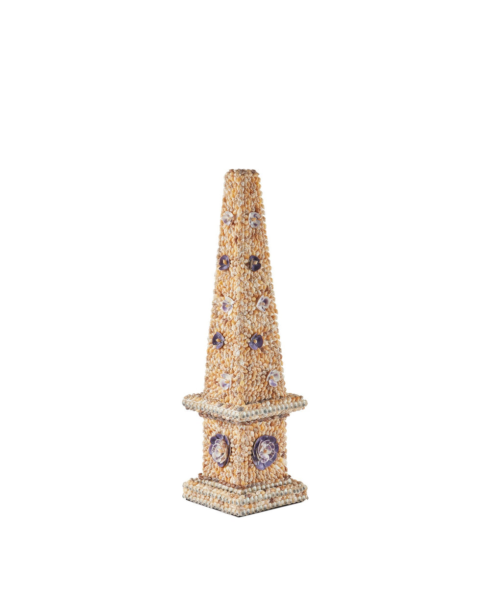 Currey & Company Coquillage Short Obelisk - Exquisite Shell-incrusted Sculpture With Floral Motifs For Unique Decor Natural Shells ,Wood 1200-1042-currey-company