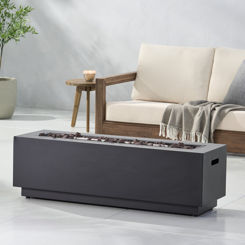 English Elm Christopher Knight Home® - Outdoor Patio Propane Fire Pit 48" Rectangular 50,000 BTU Iron Frame Dark Gray Modern Design 62836.00DGRY-50K