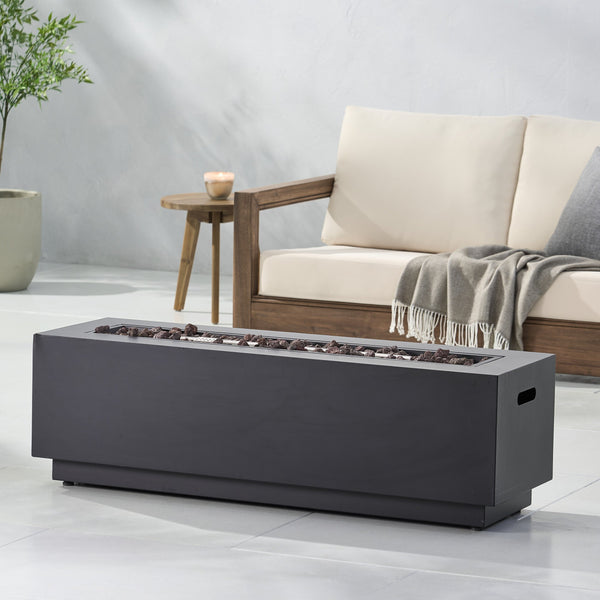 English Elm Christopher Knight Home® - Outdoor Patio Propane Fire Pit 48" Rectangular 50,000 BTU Iron Frame Dark Gray Modern Design 62836.00DGRY-50K