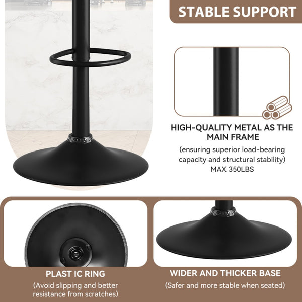 English Elm Swivel Bar Stools Set Of 2 - Adjustable Height 24.5-33.5" Kitchen Chairs With Pu Leather & Backrest T3950P394219-GIGA