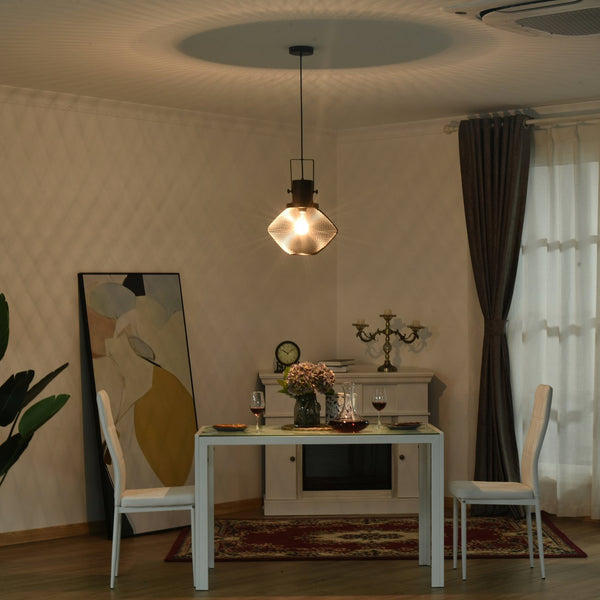 English Elm HOMCOM Industrial Pendant Light with Adjustable Chain, Black Steel Net Shade Chandelier for Kitchen, Living Room W2225P217291