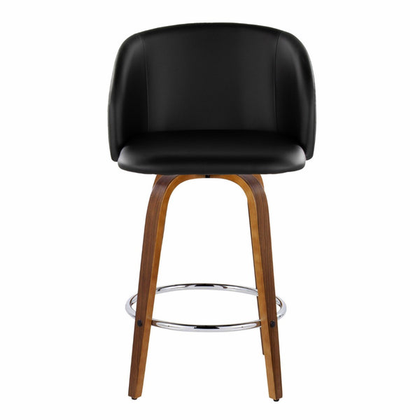 English Elm Fixed-height Swivel Counterstools Walnut Legs Faux Leather Mid-century Kitchen Pair B202S01770