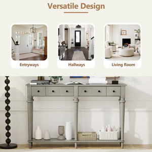 English Elm Trexm Vintage Console Table Four Drawers Pine Veneer Grey Wash Entryway Storage N715P202860E