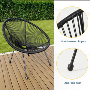 English Elm 3-piece Acapulco Outdoor Bistro Set Hand Woven Pe Rattan Chairs Tempered Glass Table Black B082P455169