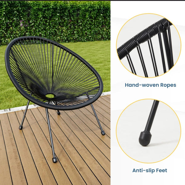 English Elm 3-piece Acapulco Outdoor Bistro Set Hand Woven Pe Rattan Chairs Tempered Glass Table Black B082P455169