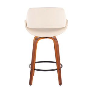 English Elm Fabrico Mid-Century Counter Stool Set of 2 — Walnut Swivel Legs, Contoured Faux Leather Seat, 360° Comfort Cream B202S00252