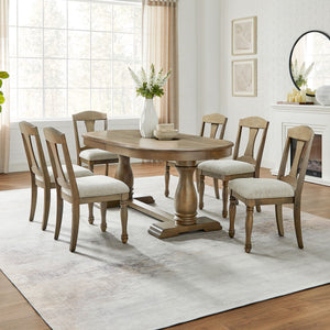 English Elm (1 Table+6 Chairs) Modern Mid-Century Extendable Dining Set For 6 - Stylish, Comfortable, Durable! W2582S00145
