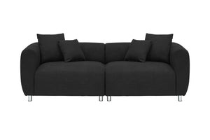 English Elm 89 Inch Sofa - Modern 3-Seater Couch With Teddy Velvet Upholstery, Metal Legs & 4 Washable Pillows W1658S00150