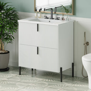 English Elm Christopher Knight Home® - 30" Freestanding Bathroom Vanity With Fluted Design, Ceramic Sink & Soft-Close Drawers For Style N817P288931W