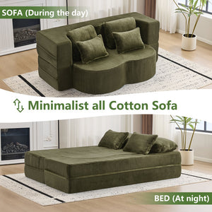 English Elm Queen Foldable Sofa Bed with Plush Chenille Cover, High-Density Foam Convertible Futon for Living Room Guest Room Bedroom Green W1829P348207