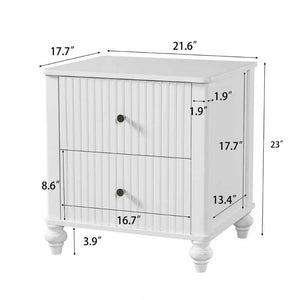 English Elm 23" Two Drawer Nightstand White Pine Wood Vertical Slat Modern Bedside Table N770P389799K