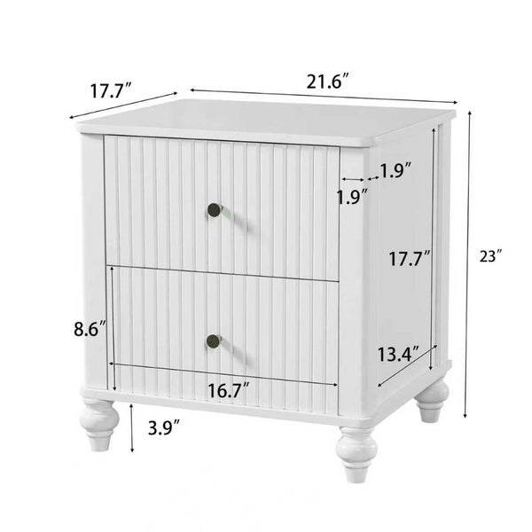 English Elm 23" Two Drawer Nightstand White Pine Wood Vertical Slat Modern Bedside Table N770P389799K