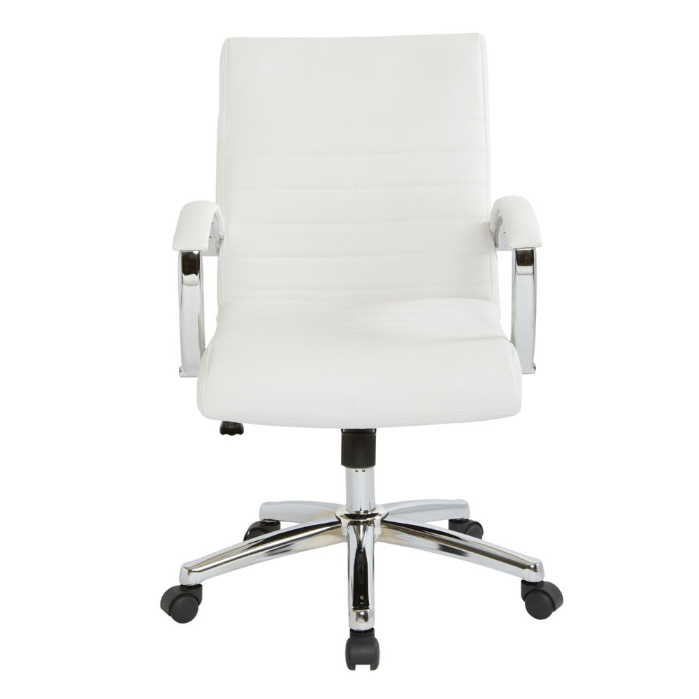 OSP Home Furnishings Executive Low Back Faux Leather Office Chair with Chrome Base for Professional Workspaces White FL92011C-U11