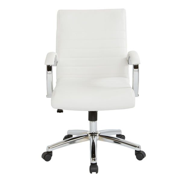 OSP Home Furnishings Executive Low Back Faux Leather Office Chair with Chrome Base for Professional Workspaces White FL92011C-U11