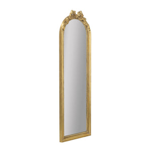 English Elm 15.8" Baroque Arched Full-Length Mirror with Gold Scrollwork Crown, Elegant Entryway Accent Piece W2078P288165