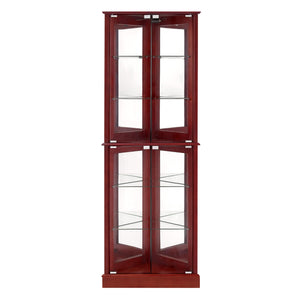 English Elm Corner Curio Display Cabinet with Mirrored Back, Interior Lighting, Adjustable Glass Shelves, Elegant Finish Cherry W1693P171669
