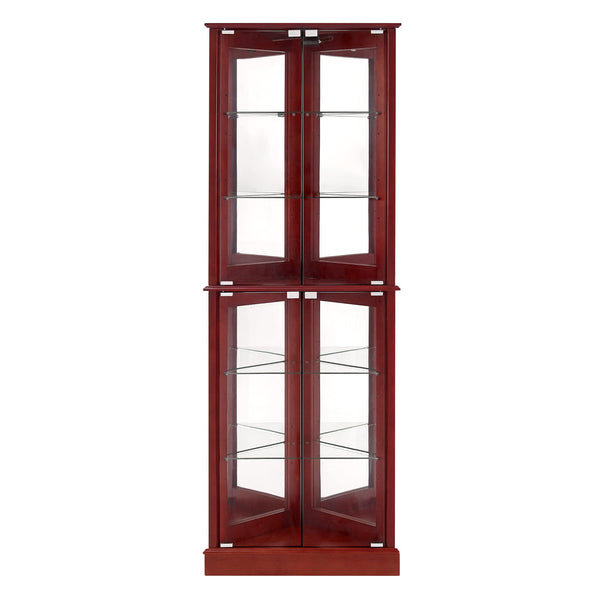 English Elm Corner Curio Display Cabinet with Mirrored Back, Interior Lighting, Adjustable Glass Shelves, Elegant Finish Cherry W1693P171669