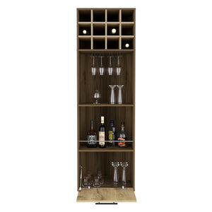 English Elm Marsella Corner Bar Cabinet with 12-Bottle Wine Rack, Cup Holder & Drawer in Light Oak Finish B200S00408