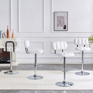 English Elm Set of 2 Adjustable Pu Leather Barstools with Chrome Base for Kitchen or Home Bar White+Silver W3875P378574