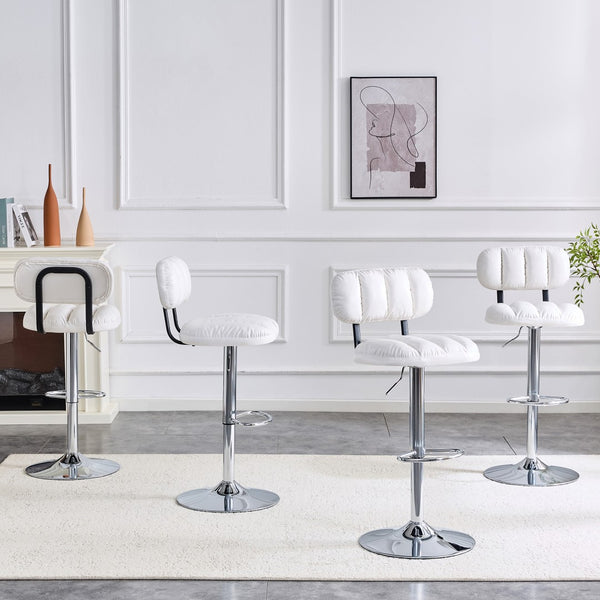 English Elm Set of 2 Adjustable Pu Leather Barstools with Chrome Base for Kitchen or Home Bar White+Silver W3875P378574