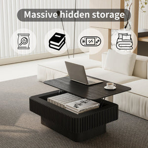 English Elm 38.6'' Fluted Lift-top Coffee Table with Hidden Storage Adjustable Modern Matte Surface Black W1435P293220