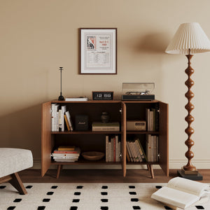 English Elm Entryway Walnut Rattan Storage Console Cabinet with Adjustable Shelves Mid-Century Buffet Sideboard W2263P207528