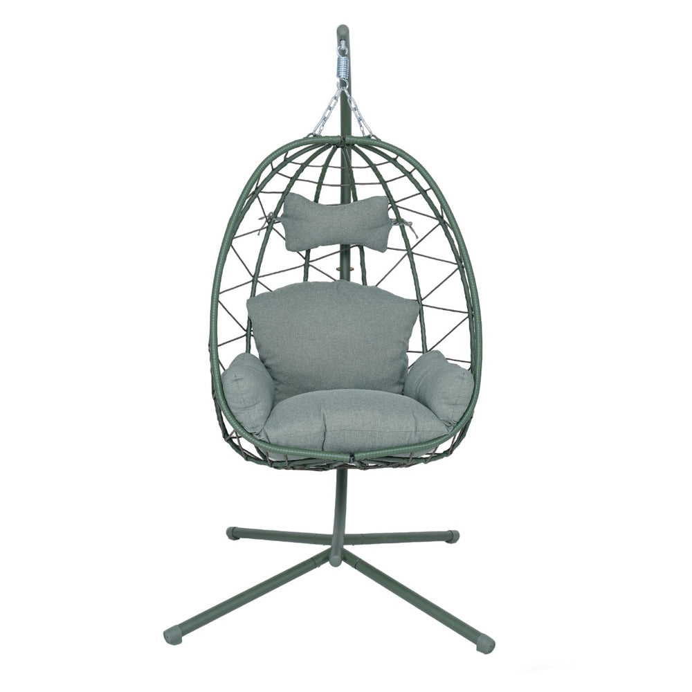 English Elm Hanging Egg Swing Chair Pe Wicker Foldable Frame with Cushion for Patio or Bedroom T5880P497576