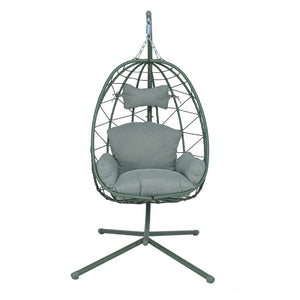 English Elm Hanging Egg Swing Chair Pe Wicker Foldable Frame with Cushion for Patio or Bedroom T5880P497576