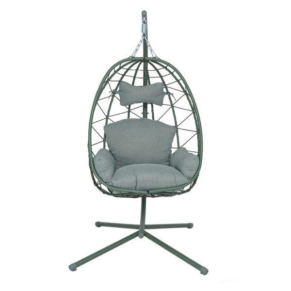 English Elm Hanging Egg Swing Chair Pe Wicker Foldable Frame with Cushion for Patio or Bedroom T5880P497576