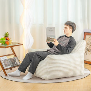 English Elm Bean Bag Lounge Chair Oversized Corduroy Shredded Foam Armrest Adult Floor Sofa White W2510P237803