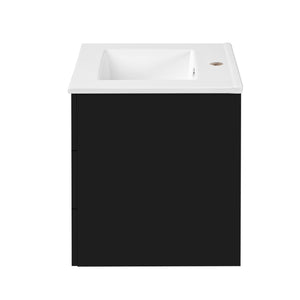 English Elm 24inch Bathroom Vanity with Sink - Wall-Mounted Floating Combo with Ceramic Basin, Modern L-Handle Design Black N710S324097B