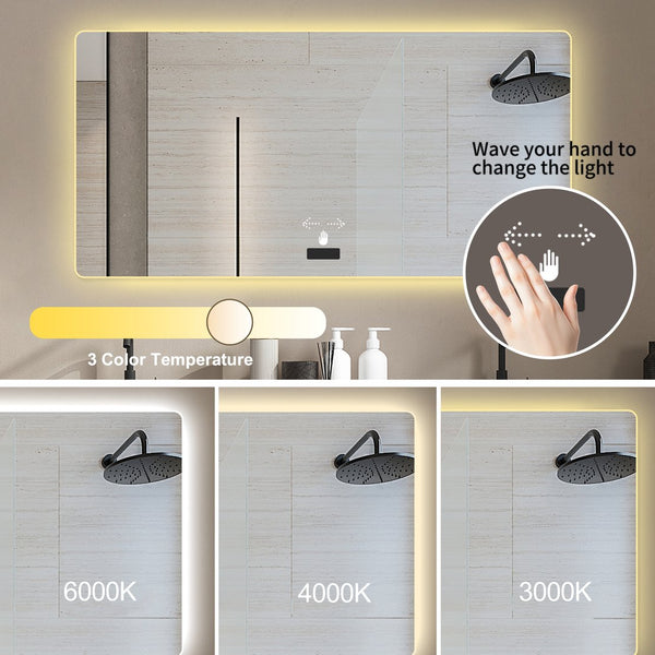 English Elm 48x32in LED Bathroom Mirror with Soft Shade, Waterproof Case, Tri-Color Dimming, Smart Sensor, Anti-Fog W2709P268893