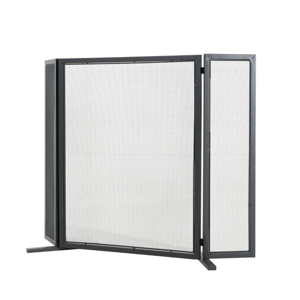 English Elm Quiana Three Panel Wrought Iron Hearth Screen Matte Black Mesh for Modern Loft Decor N775P386892B