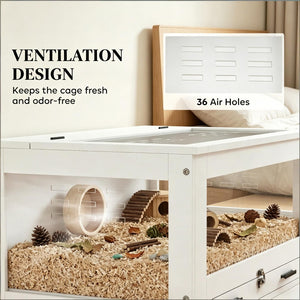 English Elm Spacious Small Animal Habitat with Acrylic Panels Storage Cabinet and Slide Out Tray T3971P500044