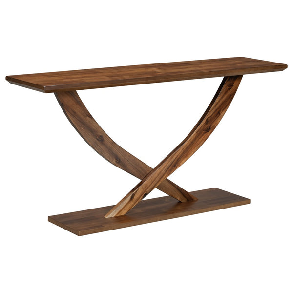 English Elm Mirod 57 Inch Acacia Veneer Console Table with Cross Leg Base for Entryway Brown N760P214643D