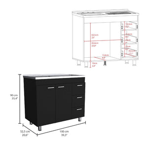 English Elm Napoles Utility Sink Cabinet Stainless Steel Top Smokey Oak Laundry Storage B200S00401