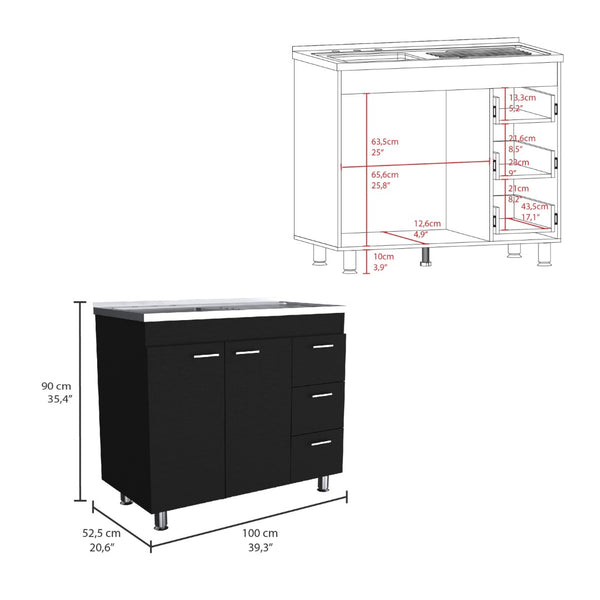 English Elm Napoles Utility Sink Cabinet Stainless Steel Top Smokey Oak Laundry Storage B200S00401