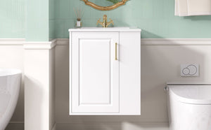 English Elm 20" Floating Bathroom Vanity with Ceramic Sink Soft Close Door and Open Side Shelf N710P332061K