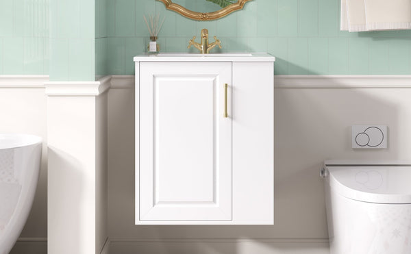 English Elm 20" Floating Bathroom Vanity with Ceramic Sink Soft Close Door and Open Side Shelf N710P332061K