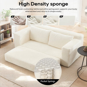 English Elm Loveseat Convertible Corduroy Sofa Bed with Memory Foam Steel Frame for Small Spaces Beige W2959P425088
