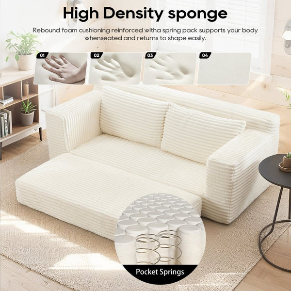 English Elm Loveseat Convertible Corduroy Sofa Bed with Memory Foam Steel Frame for Small Spaces Beige W2959P425088