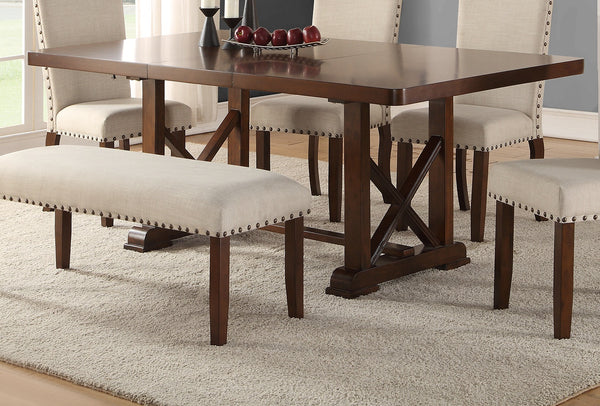 English Elm Classic Contemporary 7pc Dining Set with Extendable Leaf and Upholstered Nailhead Side Chairs, Elegant Finish Cherry 29 L x 30 W x 10 H B011S01792